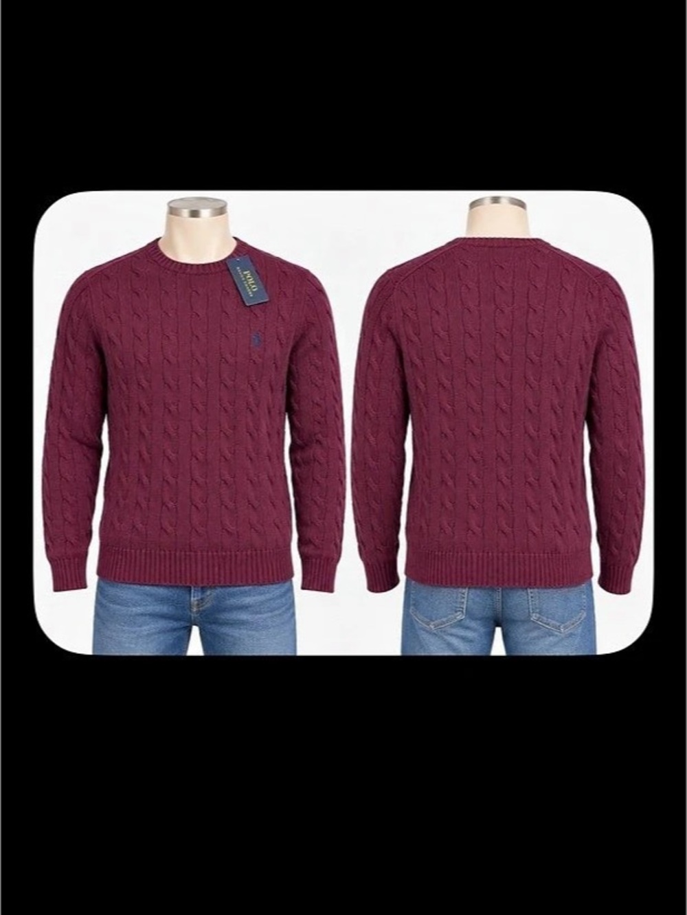 Polo Ralph Lauren Cable-Knit Wool-Cashmere Sweater Crewneck in Purple